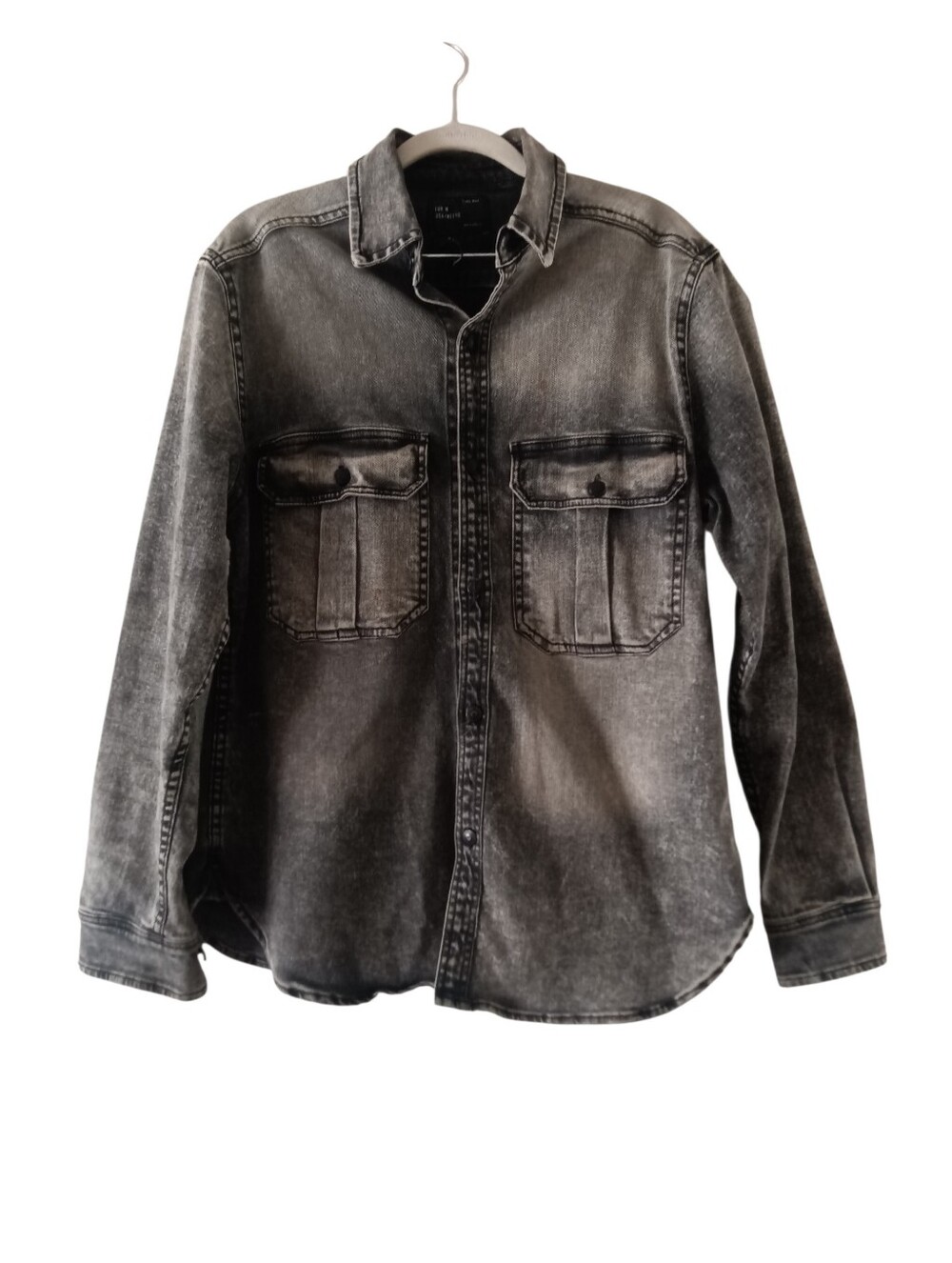 Zara Man Acid Wash Denim Relaxed Fit Overshirt Grey/Black Size M